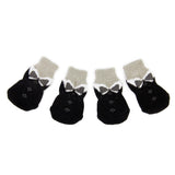 Maxbell Black Bowknot Pet Dog Puppy Cat Shoes Slippers Non-Slip Socks with Paw Prints Size M