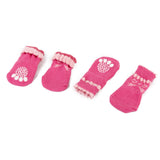 Maxbell Pink Bowknot Pet Dog Puppy Cat Shoes Slippers Non-Slip Socks with Paw Prints Size S