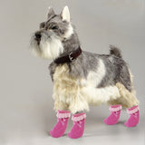 Maxbell Pink Bowknot Pet Dog Puppy Cat Shoes Slippers Non-Slip Socks with Paw Prints Size S