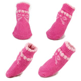 Maxbell Pink Bowknot Pet Dog Puppy Cat Shoes Slippers Non-Slip Socks with Paw Prints Size S