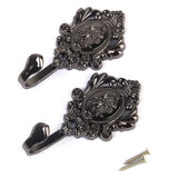 Maxbell 2Pcs Rose Carve Curtain Drapery Tiebacks Door Wall Tassel Hooks Holder Black