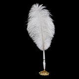 Maxbell Ostrich Feather Quill Signing Pen with Metal Holder Wedding Pen Set S White