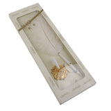 Maxbell Ostrich Feather Quill Signing Pen with Metal Holder Wedding Pen Set S White