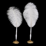 Maxbell Ostrich Feather Quill Signing Pen with Metal Holder Wedding Pen Set S White