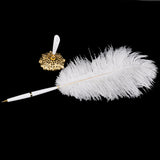 Maxbell Ostrich Feather Quill Signing Pen with Metal Holder Wedding Pen Set S White