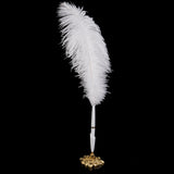 Maxbell Ostrich Feather Quill Signing Pen with Metal Holder Wedding Pen Set S White