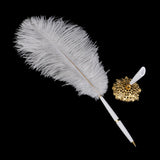 Maxbell Ostrich Feather Quill Signing Pen with Metal Holder Wedding Pen Set S White