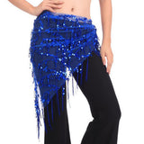 Maxbell Lady's Belly Dance Sequins Triangle Hip Scarf With Tassel Royal Blue
