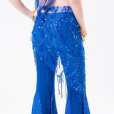 Maxbell Lady's Belly Dance Sequins Triangle Hip Scarf With Tassel Royal Blue