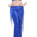 Maxbell Lady's Belly Dance Sequins Triangle Hip Scarf With Tassel Royal Blue
