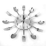 Maxbell Modern Unique Aluminum Spoon Fork Clock Cutlery Kitchen Wall Clock Silver