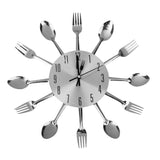 Maxbell Modern Unique Aluminum Spoon Fork Clock Cutlery Kitchen Wall Clock Silver