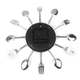 Maxbell Modern Unique Aluminum Spoon Fork Clock Cutlery Kitchen Wall Clock Silver