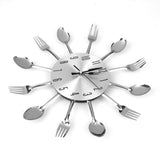 Maxbell Modern Unique Aluminum Spoon Fork Clock Cutlery Kitchen Wall Clock Silver