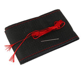 Maxbell DIY Car Steering Wheel Cover With Needles and Thread Black+ Red PU Leather