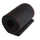 Maxbell DIY Car Steering Wheel Cover With Needles and Thread Black+ Red PU Leather