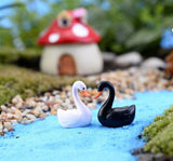 Maxbell 2x Miniature Dollhouse Bonsai Fairy Garden Landscape Swan Decor Black+White