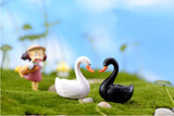 Maxbell 2x Miniature Dollhouse Bonsai Fairy Garden Landscape Swan Decor Black+White