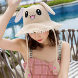 Maxbell Kids Cartoon Summer Beach Sun Visor Hat Jumping Rabbit Hat for Adults Beige