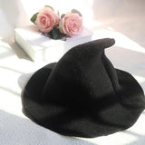 Maxbell Halloween Witch Hat Modern Knitting Cap Party Outfit Accessories Black