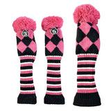 Maxbell 3pcs Golf Knitted Club Head Covers Driver, Fairway Headcover Pink