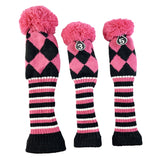 Maxbell 3pcs Golf Knitted Club Head Covers Driver, Fairway Headcover Pink