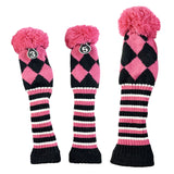 Maxbell 3pcs Golf Knitted Club Head Covers Driver, Fairway Headcover Pink