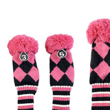 Maxbell 3pcs Golf Knitted Club Head Covers Driver, Fairway Headcover Pink