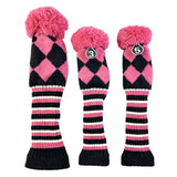 Maxbell 3pcs Golf Knitted Club Head Covers Driver, Fairway Headcover Pink