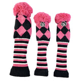 Maxbell 3pcs Golf Knitted Club Head Covers Driver, Fairway Headcover Pink