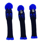 Maxbell 3pcs Golf Knitted Club Head Covers Driver, Fairway Headcover Black Blue