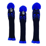 Maxbell 3pcs Golf Knitted Club Head Covers Driver, Fairway Headcover Black Blue