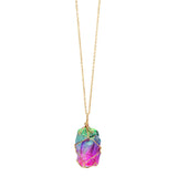 Maxbell Natural Rainbow Stone Pendant Irregular Bling Necklace for Women Jewelry