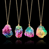 Maxbell Natural Rainbow Stone Pendant Irregular Bling Necklace for Women Jewelry