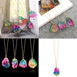 Maxbell Natural Rainbow Stone Pendant Irregular Bling Necklace for Women Jewelry