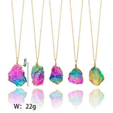 Maxbell Natural Rainbow Stone Pendant Irregular Bling Necklace for Women Jewelry