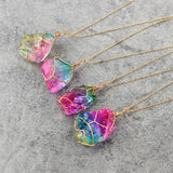 Maxbell Natural Rainbow Stone Pendant Irregular Bling Necklace for Women Jewelry