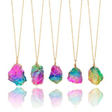 Maxbell Natural Rainbow Stone Pendant Irregular Bling Necklace for Women Jewelry