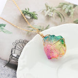 Maxbell Natural Rainbow Stone Pendant Irregular Bling Necklace for Women Jewelry