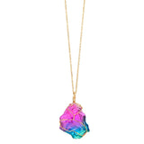 Maxbell Natural Rainbow Stone Pendant Irregular Bling Necklace for Women Jewelry