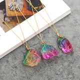 Maxbell Natural Rainbow Stone Pendant Irregular Bling Necklace for Women Jewelry