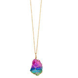 Maxbell Natural Rainbow Stone Pendant Irregular Bling Necklace for Women Jewelry