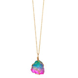 Maxbell Natural Rainbow Stone Pendant Irregular Bling Necklace for Women Jewelry