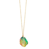 Maxbell Natural Rainbow Stone Pendant Irregular Bling Necklace for Women Jewelry