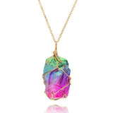 Maxbell Natural Rainbow Stone Pendant Irregular Bling Necklace for Women Jewelry