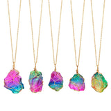 Maxbell Natural Rainbow Stone Pendant Irregular Bling Necklace for Women Jewelry