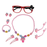 Maxbell Children Doll Hair Clip Bracelet Glasses Ear Clips Ring Pearls Set 7Pc pink1