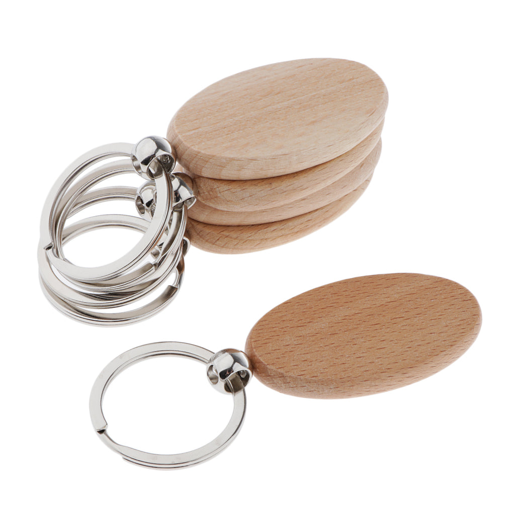 Maxbell 5X Wood Charms Blank For DIY Personal Keychain  oval  52x30mm