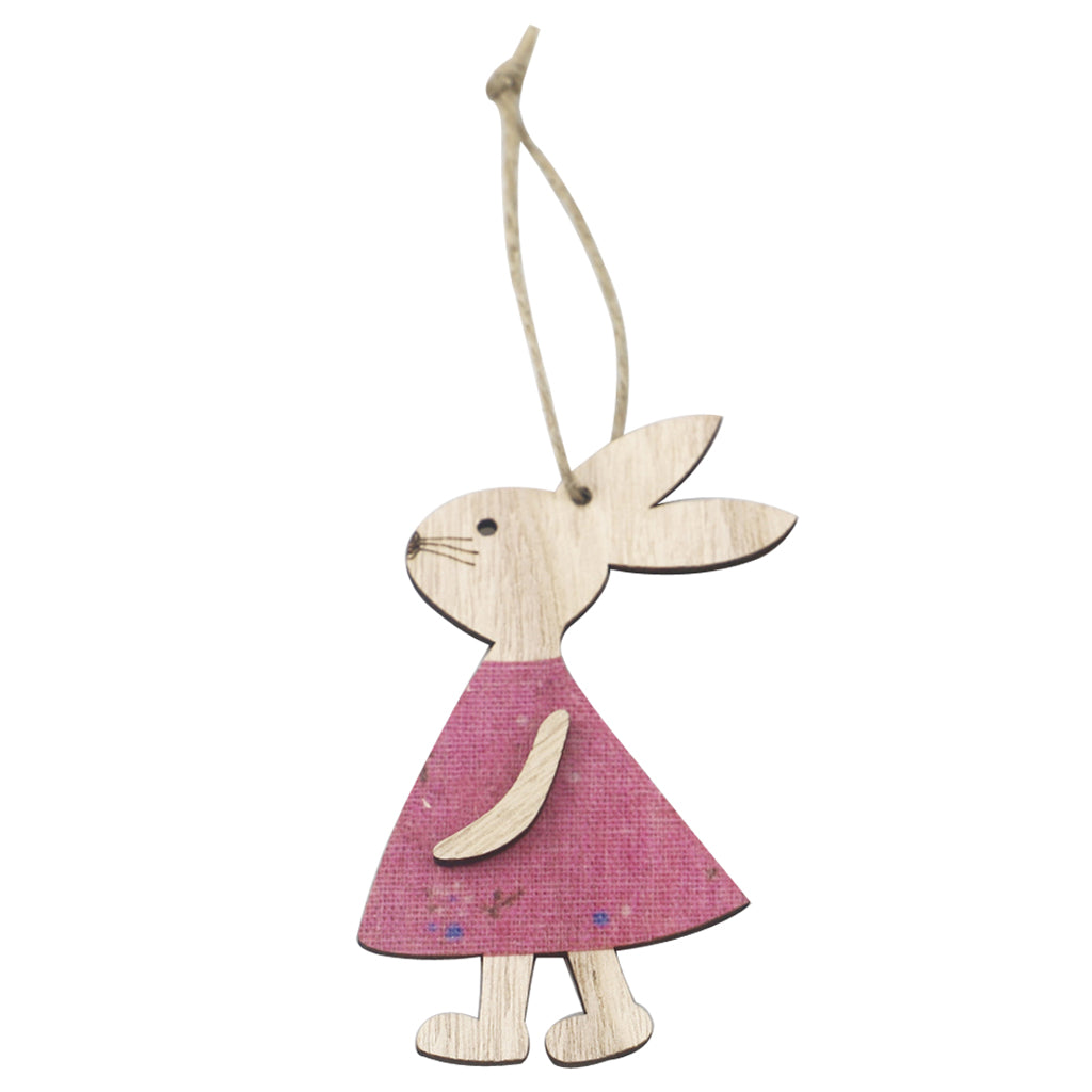 Maxbell Easter Hanging Ornament Wooden Rabbit Shape Festival Party Decor Pink