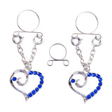 Maxbell 1 Pair Rhinestone Love Heart Nipple Ring Non Piercing Body Jewelry Blue